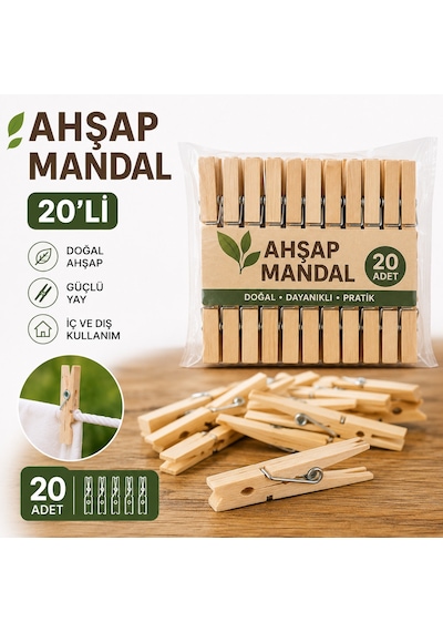 Ahşap Mandal 20'li - 8681689915766