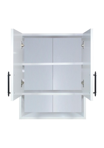 Ahşap Modern 2 Kapaklı Beyaz Lavabo Üstü Raflı Banyo Dolabı Beyaz