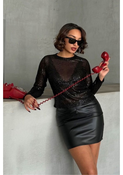 Verymoda Pullu Bluz F1866 Siyah
