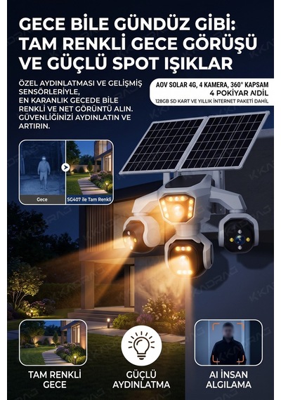 4 Kameralı - Solar Panelli 16000 Mah. Turk Telekom Yıllık Hat - 20mp Güvenlik Kamerası Tt20