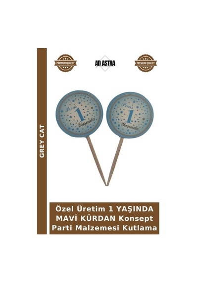 Özel Üretim 1 Yaşında Mavi Kürdan Konsept Parti Malzemesi Kutlama Çok Renkli