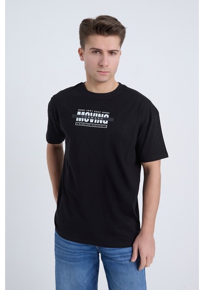 Velvoria Unisex Oversize Relaxed Moving Baskılı Siyah Renk T-shirt