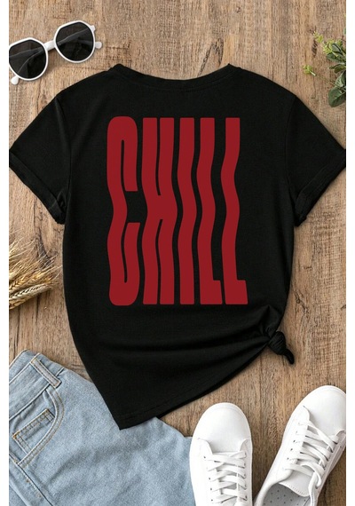 Spoyi Chill Wave Tasarımlı %100 Pamuk Yarım Oversize Siyah T-xlhirt