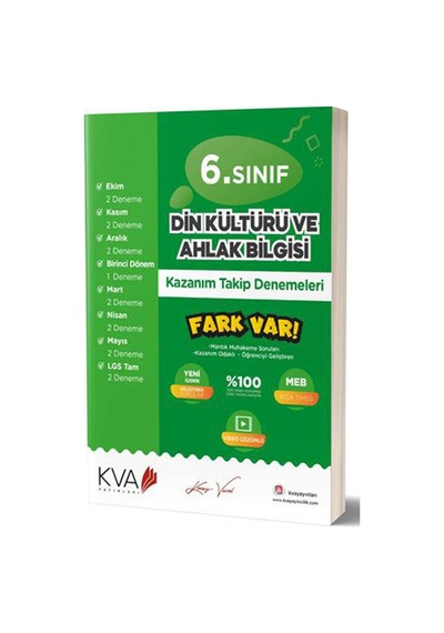 6. Sınıf Din Kültürü Ve Ahlak Bilgisi Kazanım Takip Denemeleri- KVA Yayınları