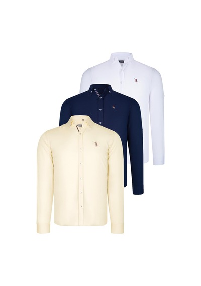 Üçlü Set G674 Dewberry Erkek Gömlek-lacivert-beyaz-sarı Lacivert-beyaz-sarı