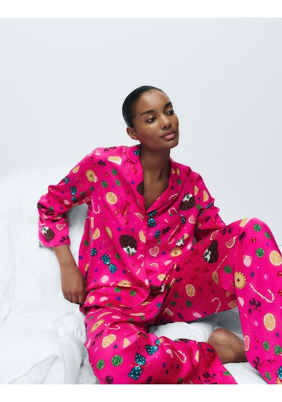 Marks & Spencer Saten Desenli Pijama Takımı T37002257J Pembe