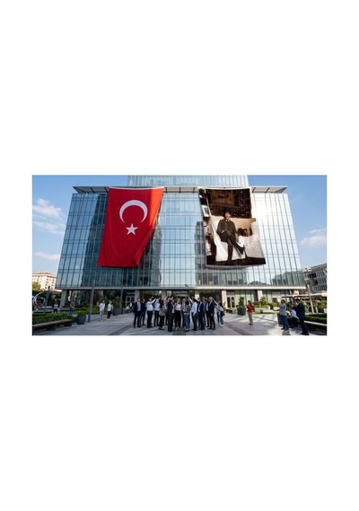 Atatürk Odasında Çalışırken Bayrak Ve Türk Bayrağı Premium Raşel Kumaş 2'li Set 10x15 Metre Ata57 Diğer