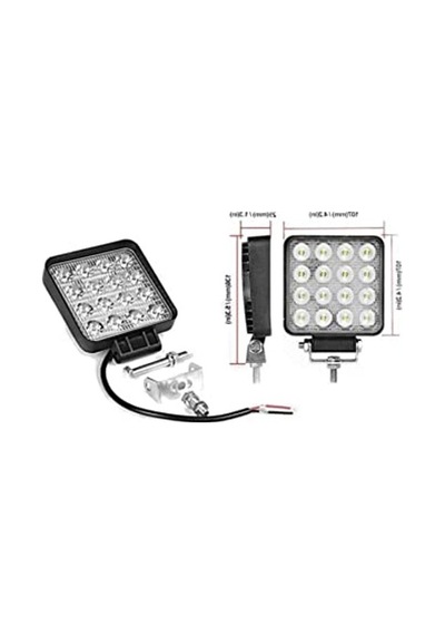 16 Led Kare Sis Farı, 12-24v 48 Watt Beyaz Işık İle Off Road Kullanım Abanoz