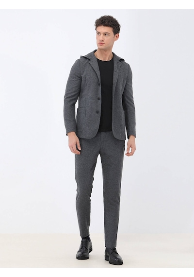 Kip Antrasit Düz Modern Fit Yün Karışımlı Takım Elbise 001