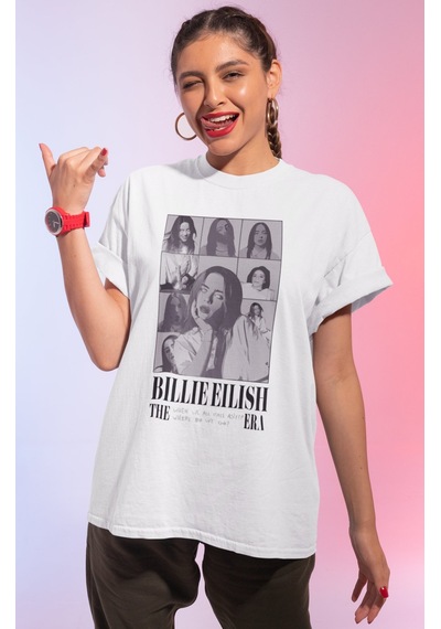 Sevbano Billie Eilish The Eras Tour Tasarım Baskılı Unisex Oversize Şarkı Beyaz