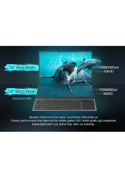 Quadro Diamond Duo DS1630 i7-10850H 16 GB 512 GB SSD O/B UHD 16" IPS + 14" IPS Dos Dokunmatik Dizüstü Bilgisayar