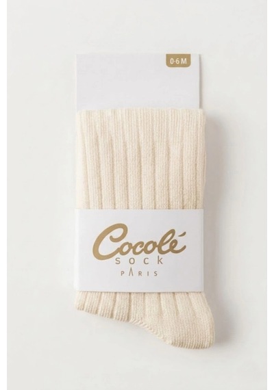 Cocole Socks Kız Bebek Külotlu Çorabı Pamuklu Ekru Derby Çizgili 0-24 Ay