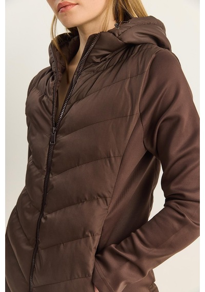 Shade Kadın Kapüşonlu Fermuarlı Garnili Slim Fit Şişme Mont 1123 60283816 - Acı Kahve Kahverengi