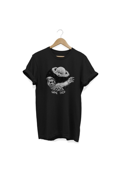 Game Over Baskılı Siyah T-shirt Siyah
