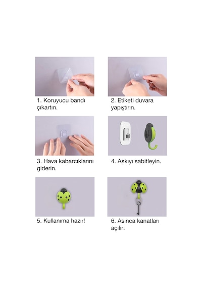 Uğur Böceği Tasarımlı Askılık Kanatları Açılan, Yapışkanlı Duvara Asılabilir Çanta, Havlu Ve Anahtarlık Askısı Diğer