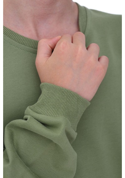 Zuzunga Oversize Unisex Basic Düz Haki Renk %100 Pamuk Sweatshirt 2-11 Yaş Haki