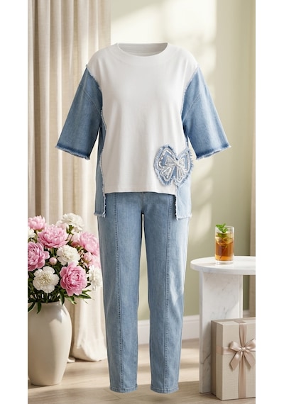 Büyük Beden Tencel Bisiklet Yaka Fiyon Taş Boncuk İşlemeli Beli Lastikli Cepli Mom Kadın Alt Üst Takım Ekru Büyük Beden Tencel Bisiklet Yaka Fiyon Taş Boncuk İşlemeli Beli Lastikli Cepli Mom Kadın Alt Üst Takım Ekru