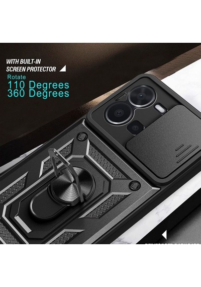 Vivo Y36 Kılıf Sert Silikon Tank Aramid Sürgülü Vega Yüzüklü