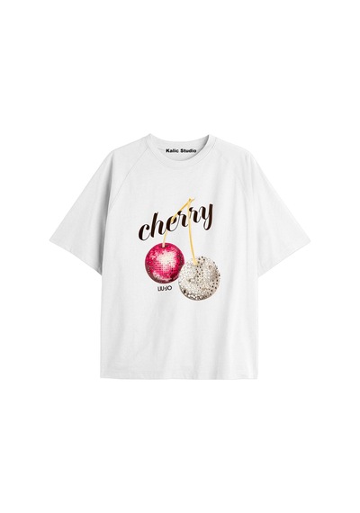 Kalic Studio Y2k Vintage Cherry Baskılı Siyah T-shirt Kod 66 Beyaz-66