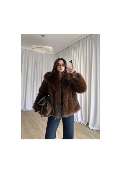 Tille Miss Dame Yumuşak Dokunuşlu Oversize Peluş Mont Acı Kahve Acı Kahve