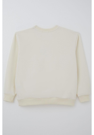 Breeze Kız Çocuk Sweatshirt Işıltılı Kalp Masalı İnci İşlemeli 9-14 Yaş, Krem Krem