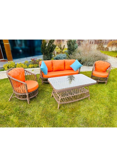 Monalin Home Garden Porto 5 Kişilik Lüks Rattan Örgü Bahçe & Balkon & Teras Oturma Grubu Minderli & Camlı & Masalı Takım Turuncu Monalin Home Garden Porto 5 Kişilik Lüks Rattan Örgü Bahçe & Balkon & Teras Oturma Grubu Minderli & Camlı & Masalı Takım Turuncu