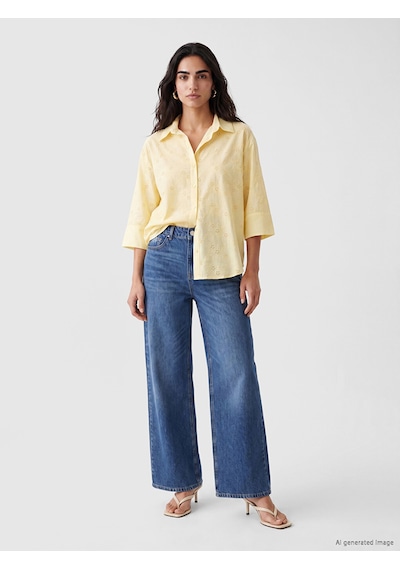 Lcw Vision Sarı Oversize Kadın Brode Gömlek