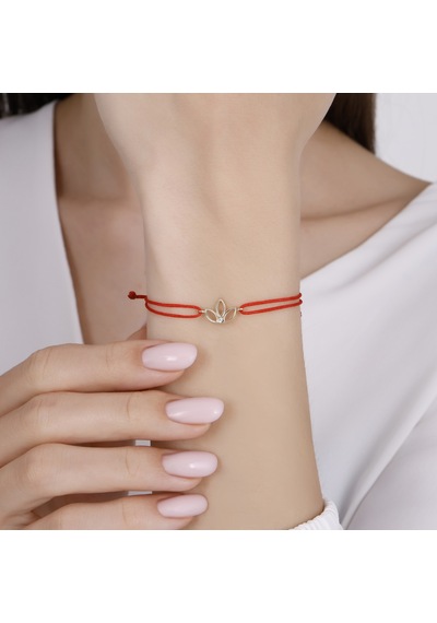 14 Ayar Taşlı Lotus Altın İpli Bileklik Sarı