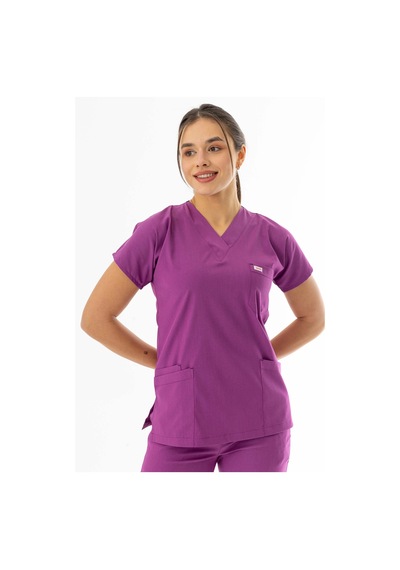 Likra Yarasa Kol Doktor Hemşire Forması Fuşya Lyrs1021 Fuşya