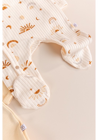 Babymod Güneş Desenli 4'lü 100% Pamuk Kız Erkek Bebek Tulum Set Bej