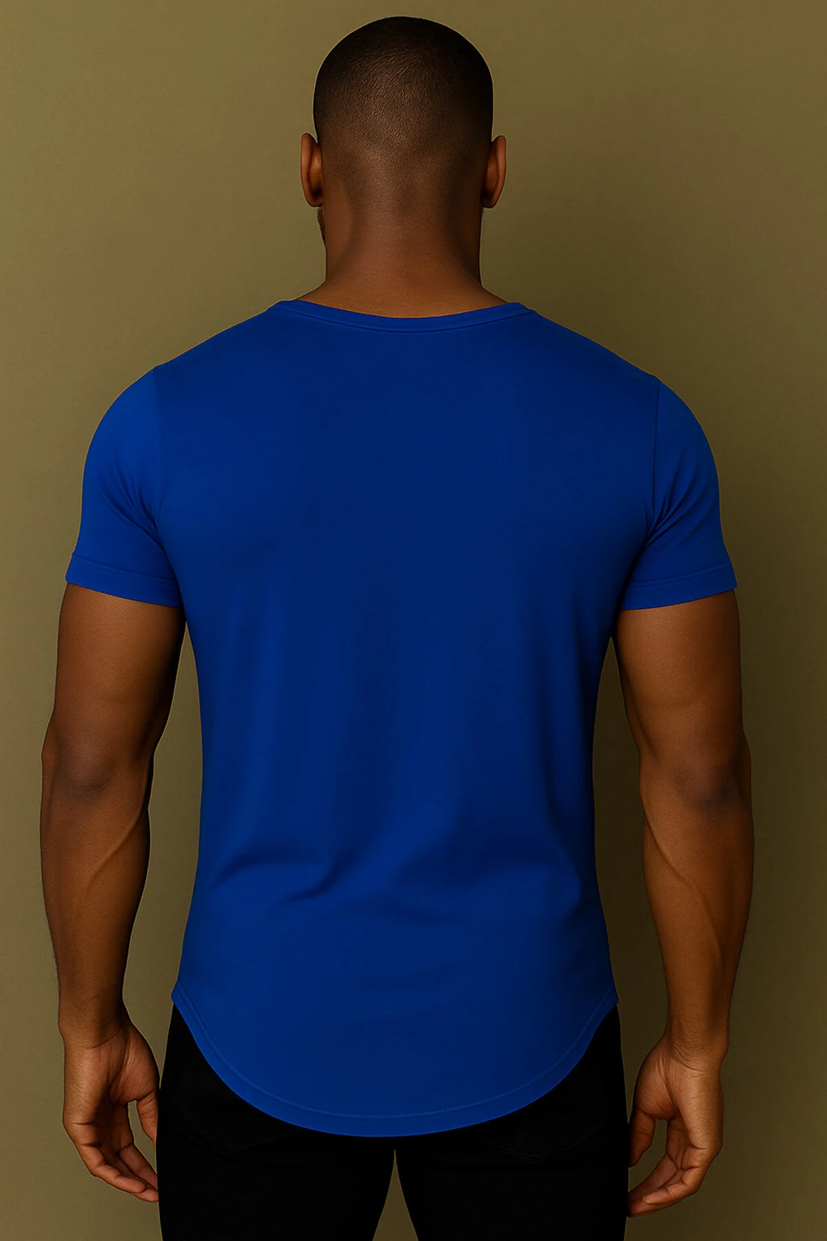 Premium Kalite Erkek Mavi Geniş Yaka Tam Likralı Alt Oval Slim Kesim Tişört T-shirt Mavi 