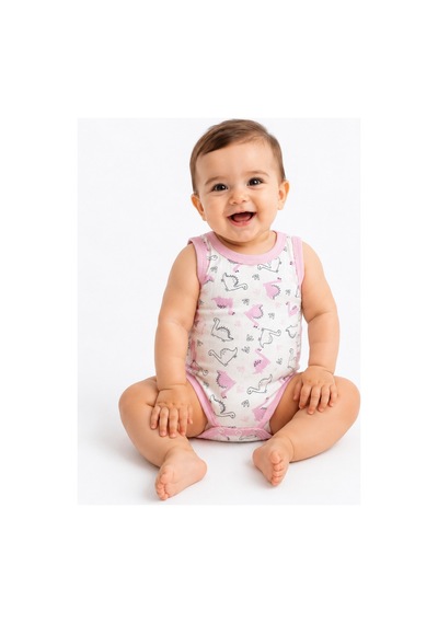Rkek Bebek Dinozor Desenli Atlet Body Yazlık Pamuklu Çıtçıtlı Bebek Zıbını Pembe