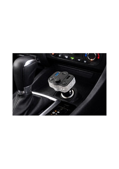 Kadınlara Özel Araç İçi Kristal Taşlı Fm Transmitter Bluetooth Usb Type-c Oto Çakmaklık