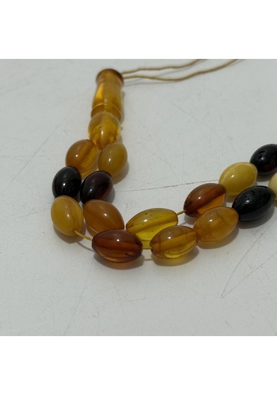 Renk Karması Doğal Kaya Damla Kehribar Tesbih 33lük 11,35x7,4mm 14 Gram