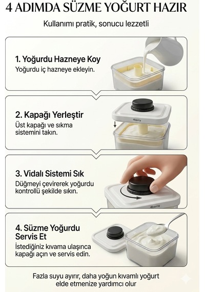 Süzme Yoğurt Yapma Aparatı D999-b Yoğurt Süzgeci, Kapaklı Yoğurt Süzme Kabı Beyaz