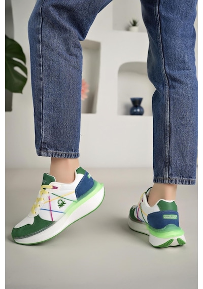 Benetton 10044 Beyaz Yeşil Memory Foam Kadın Sneakers