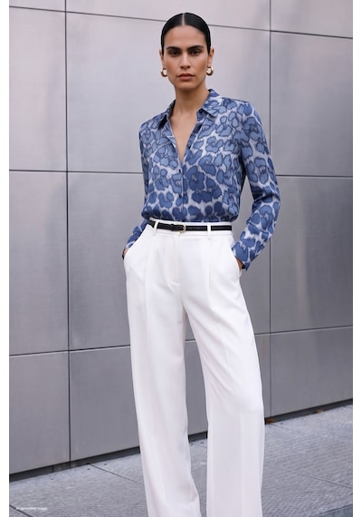 Sateen Leopar Desenli Klasik Gömlek - Lacivert-137939