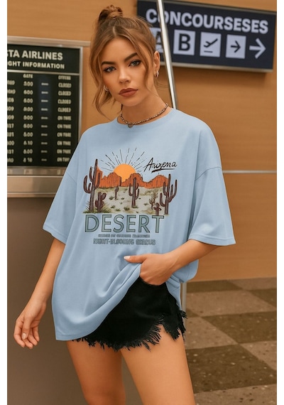 Desert Arızona Baskılı Unisex Tshırt Bebe Mavisi