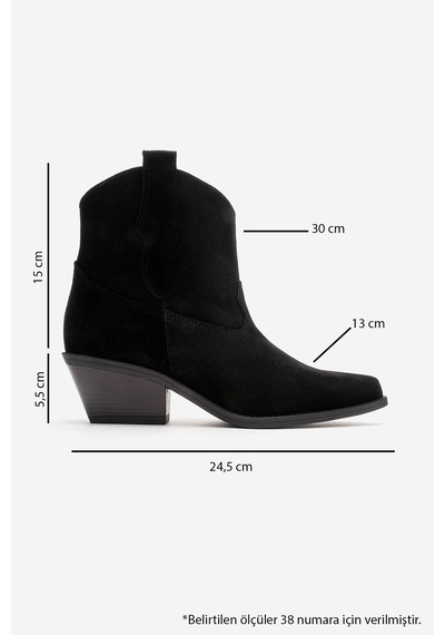 Luvishoes Elıa Siyah Süet Hakiki Deri Kadın Western Bot Siyah