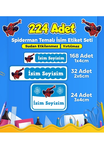 Okul Kreş Kişiye Özel İsim Etiket Seti Spiderman Temalı - Model 21 Çok Renkli