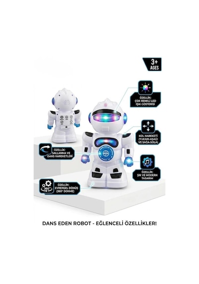 360 Derece Hareket Edebilen Dönen Kollu Hareketli Işıklı Müzikli Dans Eden Oyuncak Robot
