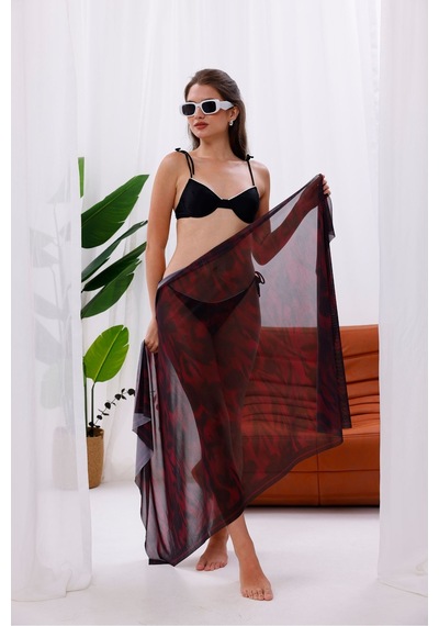 Tarzını Seç İç Gösterir Transparan Pareo - Kırmızı Sis Model 150x95 Cm Çok Renkli