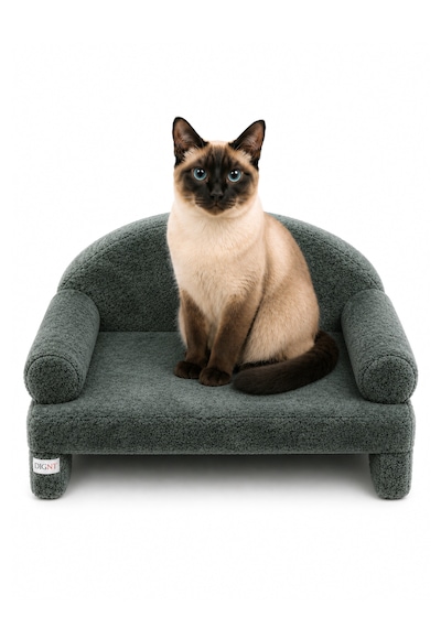 Reyo Pet Peluş Kedi Koltuğu, Kedi Kanepesi, Kedi Yatağı, Evcil Hayvan Dinlenme Koltuğu, Rahat Kedi Sofa Yatağı, 45x33x25 Cm Adaçayı Gri