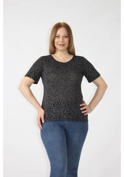 Moda Berray 3284 Sırtı Dantel Detaylı Viskon Penye Desenli Bluz Siyah - Gri