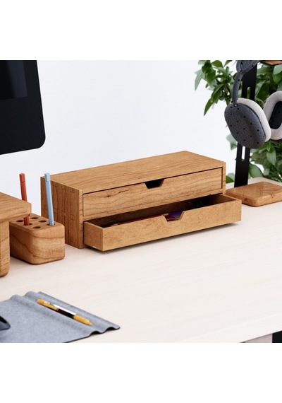 Desna İki Katlı İki Çekmeceli Dolap - Kiraz 34 Cm Uzunluk X 12.1 Cm Derinlik X 10.8 Cm Woodsaka Doğal