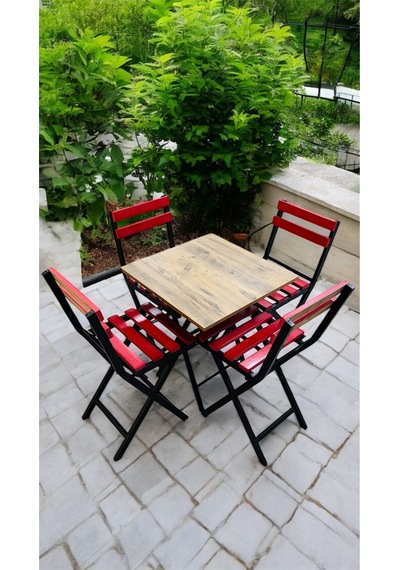 Balkon Bahçe Mutfak Bistro Set Katlanır Masa-sandalye Kırmızı