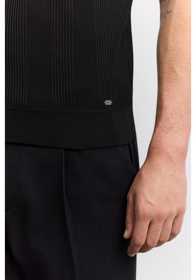 Avva Erkek Siyah Polo Yaka Fermuarlı Kolay Ütülenen Kırışmaz Regular Fit Triko T-shirt A62y5007