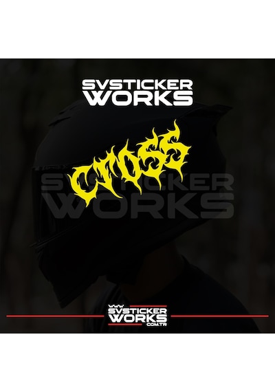 Cross Yazılı Kask Sticker Tüm Kasklar Uyumlu Tek Yön 1 Adet Sarı