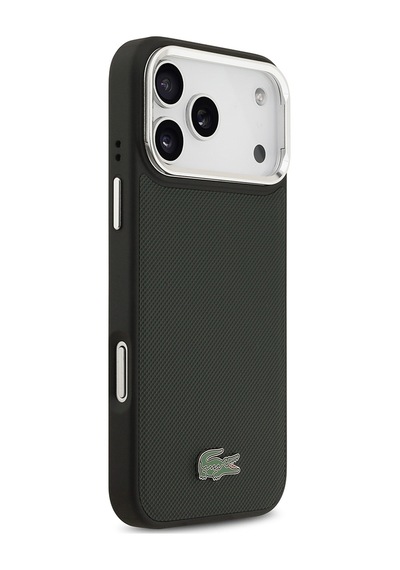 Apple Uyumlu iPhone 17 Pro Max Kılıf Lacoste Lisanslı M-safeli Pu Pike Desen Standlı Metal Logo Kapak Koyu Yeşil Koyu Yeşil