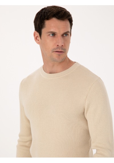 Cacharel Bej Slim Fit Pamuk Karışımlı Bisiklet Yaka Selanik Örgü Triko Kazak Cacharel Bej Slim Fit Pamuk Karışımlı Bisiklet Yaka Selanik Örgü Triko Kazak